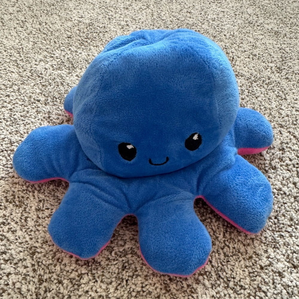 Reversible Octopus Squid Plush Pink And Blue Emotion Happy Mad Angry Stuffed Toy
